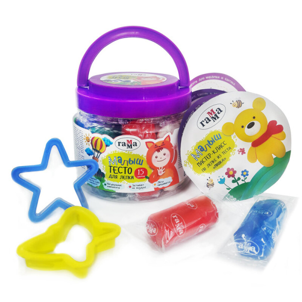 Тесто для лепки Гамма "Малыш", 15 цветов, 2 формочки, 375гр (211218_05)