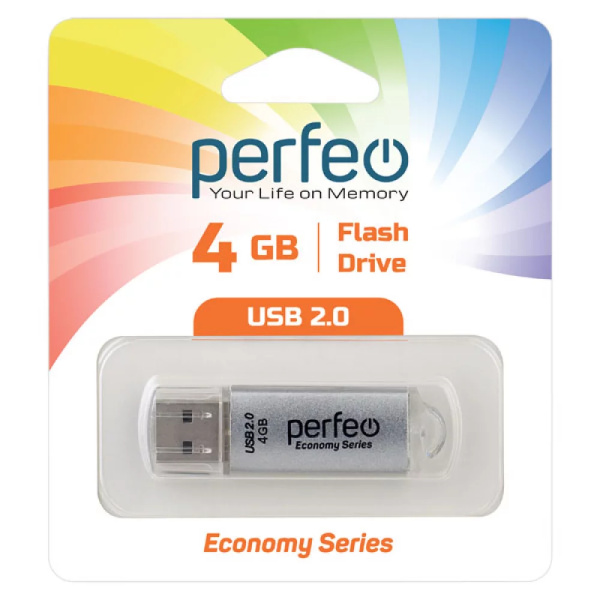 Флеш-накопитель USB2.0 4Gb Perfeo E01 (PF-E01S004ES) Серебристый