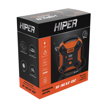Компрессор автомобильный HIPER H-AC12-07 12в 11АТМ/мин шланг 0.72м