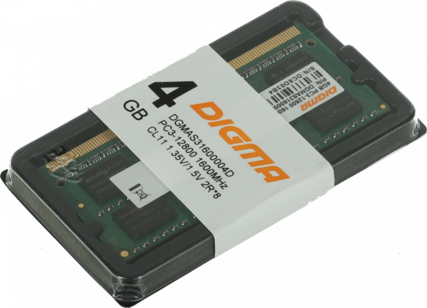 Память DDR3 4Gb 1600MHz Digma DGMAS31600004D RTL PC3-12800 CL11 SO-DIMM 204-pin 1.5В dual rank