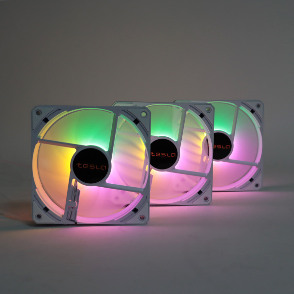 Кулер в корпус 120x120x25 TESLA RGB120 LW3 (hydrodynamic/1200rpm/3pin+molex/FRGB/белый)(набор из 3 кулеров)[TSL-120-LW3]