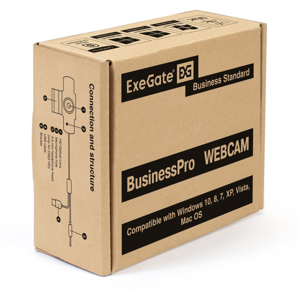 Веб-камера ExeGate BusinessPro C922 2K 4МП 2560х1440, 30fps, шторка, USB,микр с шумоподавл, унив кре