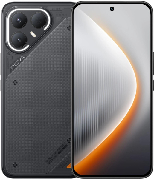 Смартфон Tecno Pova 7 Pro 5G 256Gb 8Gb черный моноблок 3G 4G 2Sim 6.78" 1224x2720 Android 15 64Mpix 802.11 a/b/g/n/ac/ax NFC GPS GSM900/1800 Protect