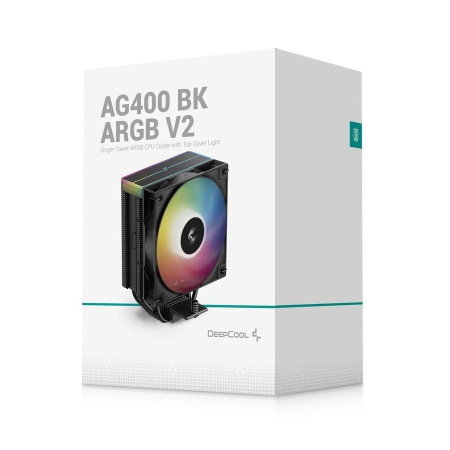 Кулер S115x/1200/1700/1851/AM5/AM4 DEEPCOOL AG400 BK ARGB V2 (220W/120mm/500-2100rpm/ARGB/4 тепл.трубки/черный)