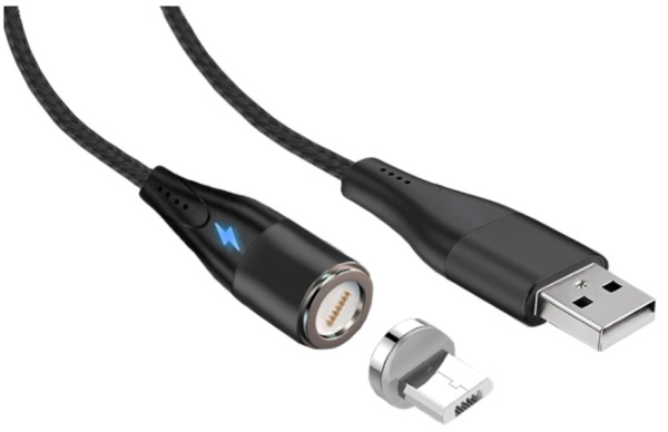 Кабель MicroUSB(m) - USB(m) Jet.A, 2м, магнитный коннектор,3А,тканевая оплетка, черный (JA-DC28)