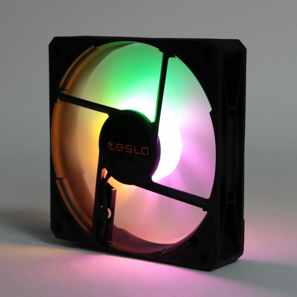 Кулер в корпус 120x120x25 TESLA RGB120 LB (sleeve/1200rpm/3pin+molex,черный,FRGB)[TSL-120-LB]