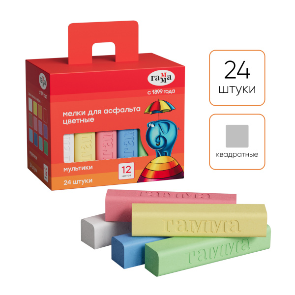 Нaбор цветного мела 24цв. Гамма "Мультики" для асфальта (9022324)
