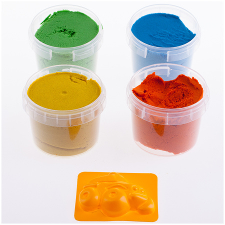 Песок для лепки Lori "Радужный песок", 04 цвета, 560г, в баночке, 1 формочка (Пт-017)