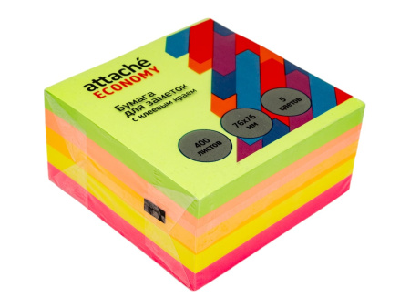 Блок самоклеящийся Attache 76*76мм. 400л. 5цв. неон (1261850)