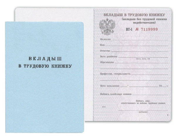 Бланк документа "Вкладыш в трудовую книжку" (120187)