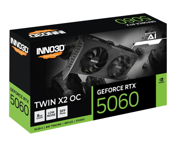 Видеокарта GeForce RTX5060 INNO3D 8Гб Twin X2 OC GDDR7,128bit,HDMI,3DP (N50602-08D7X-195071N) ret