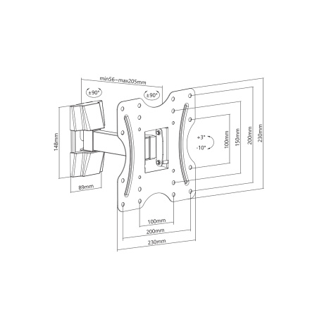 Кронштейн ITECHmount LCDN522 White белый настенный,для тв,23-42",до 30кг,от стены 56-205 мм,с выносом, с функцией наклона -10°~ +3°,и поворота 90°/+90