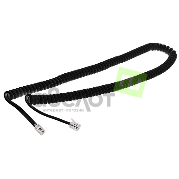 Кабель(шнур) телефонный, витой, 2м, 4P4C, черный