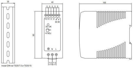 Блок питания на DIN рейку 12в,  5а, 40*90*100мм, Mean Well MDR-60-12