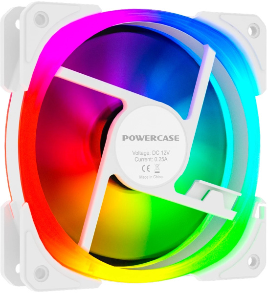 Кулер в корпус 140х140х25 Powercase (CM21-14W ARGB) White (800-1500prm/4pin PWM+ARGB Sync/подшипник гидравлический/ARGB)