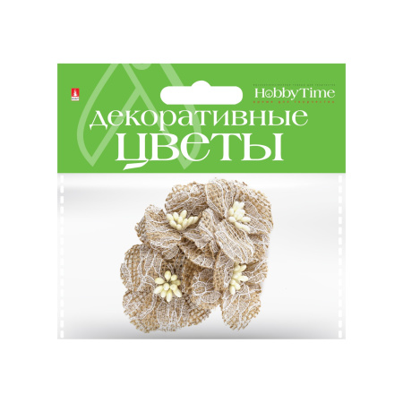 Декоративные украшения из мешковины, 4шт., "Цветы" Hobby Time 2-367/04