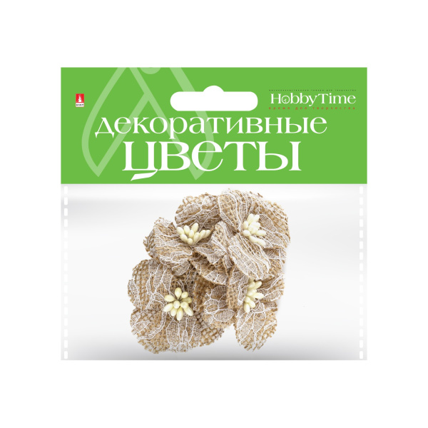 Декоративные украшения из мешковины, 4шт., "Цветы" Hobby Time 2-367/04