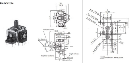Стик аналоговый AC50в/DC5в, 0.0125вт, с кнопкой, для джойстика, Alps RKJXV1224 (mark 3318)