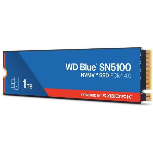 Твердотельные накопители/ WD SSD Blue SN5100, 1000GB, M.2(22x80mm), NVMe, PCIe 4.0 x4, TLC, R/W 7100/6700MB/s, TBW 600, DWPD 0.3 (12 мес.)