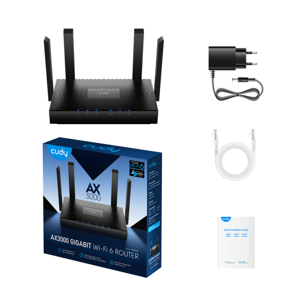 Маршрутизатор CUDY WR3000 AX3000 802.11n/ac/ax 2402+574_Mbps 2.4 /5/6 Ггц 3xLAN_1000 Mbps