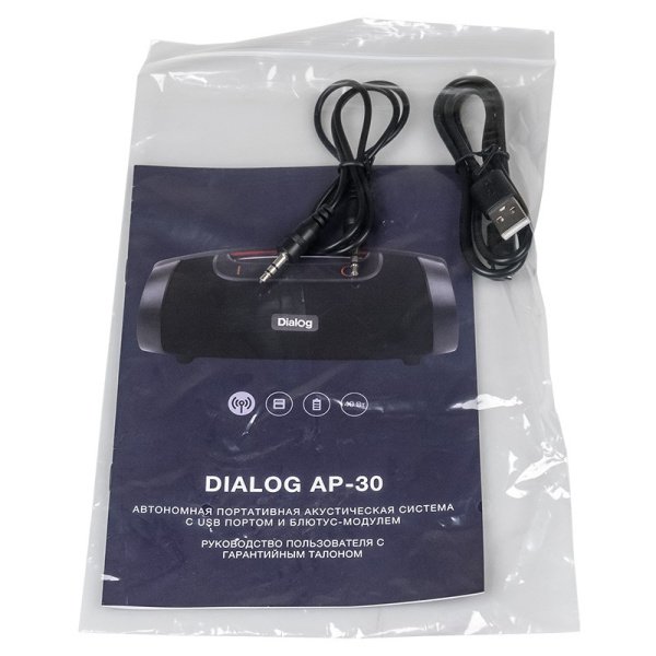 Портативная колонка Dialog AP-30 Bluetooth, 40Вт вход FM+USB, Черный