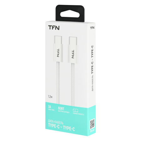 Кабель USB Type-C (m) - Type-C (m) TFN, TPE 1.2м,60W белый (TFN-C-IP-CC12M-WH)