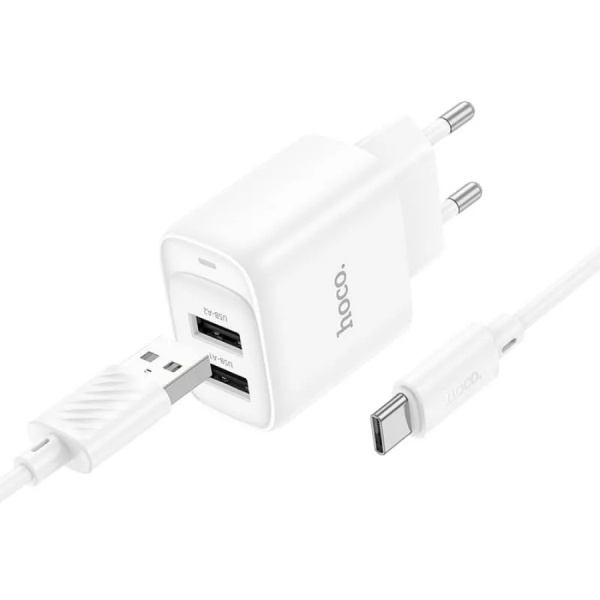 Зарядное_устройство - USB_2x2.1A HOCO C141A + кабель Type-C, белый