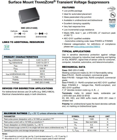 Диод защитный (TVS, супрессор) Vr= 40, Vbr=44.4..49.1, однонаправленный, 1500вт, SMD SMC, SMCJ40A