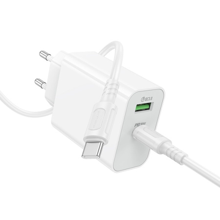 Зарядное_устройство - TypeC+USB 30W BOROFONE BA108A + кабель Type-C-Type-C белый