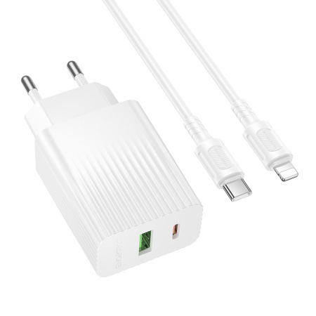 Зарядное_устройство - TypeC 30W BOROFONE BAS76A QC3.0/PD + кабель Lightning/Type-C белый