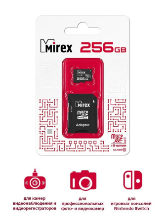 Карта_памяти MicroSDHX 256Gb Mirex Class10 SD_adapter UHS-I U3 (13613-AD3UH256)
