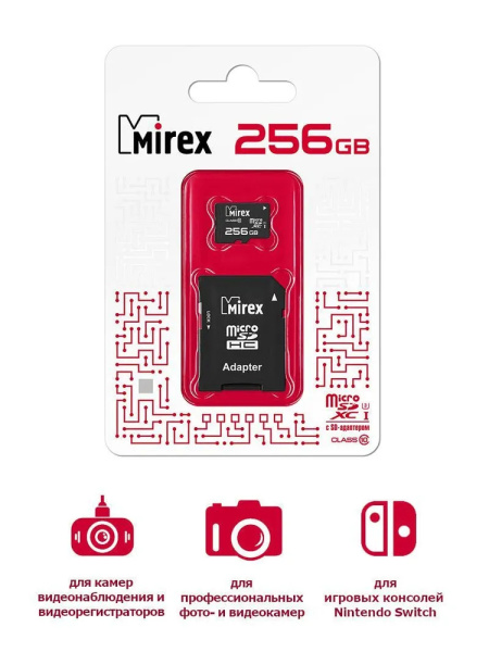 Карта_памяти MicroSDHX 256Gb Mirex Class10 SD_adapter UHS-I U3 (13613-AD3UH256)