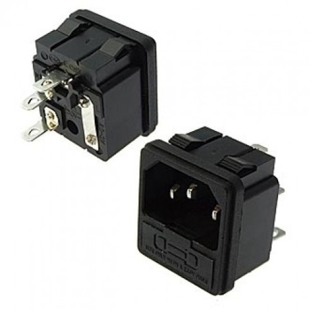 Разъем питания, IEC-60320 C14, штекер, корпусной, предохранитель, крепёж защёлка