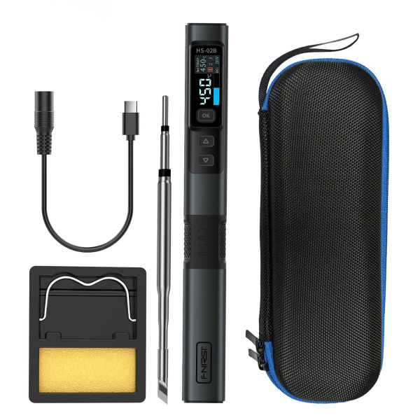 Паяльник Fnirsi HS-02B, кабель USB Type-C, блок питания PD 100W, жала C210 I+IS+K, сумка-чехол