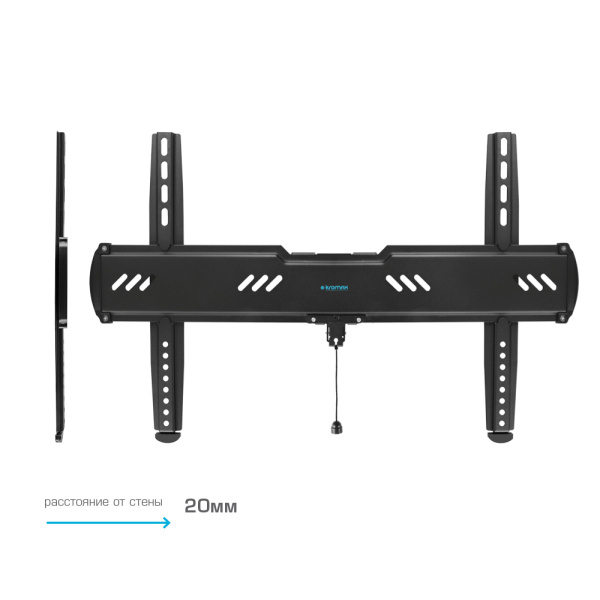 Кронштейн Kromax Ultra Slim-100 black для тв,32-90",до 55кг, от стены 20 мм, до VESA 600x400,фиксированный