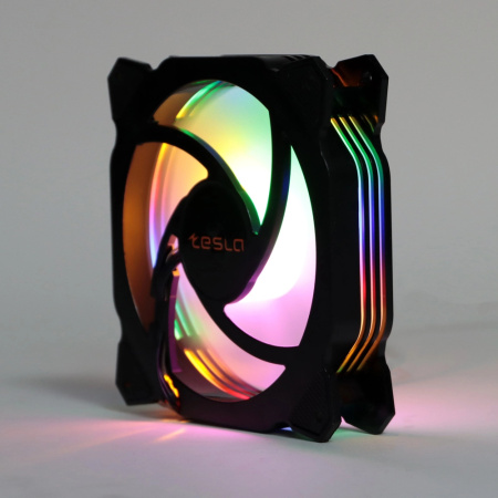 Кулер в корпус 120x120x25 TESLA RGB120 RB (hydrodynamic/1200rpm/3pin+molex,черный,FRGB)[TSL-120-RB]