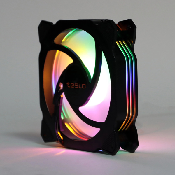 Кулер в корпус 120x120x25 TESLA RGB120 RB (hydrodynamic/1200rpm/3pin+molex,черный,FRGB)[TSL-120-RB]