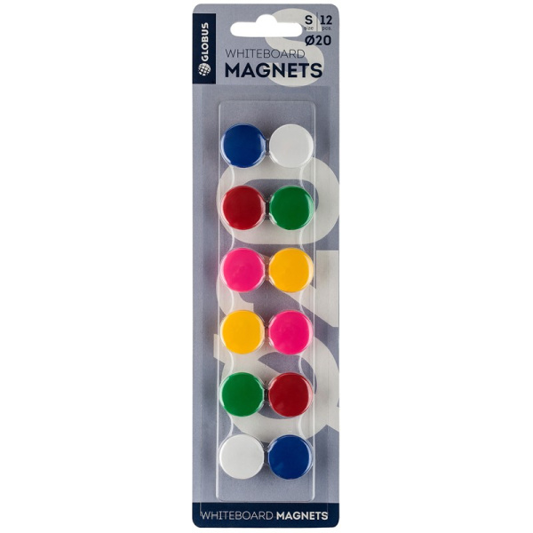 Магнит для досок Globus 20мм, 12шт., ассорти МЦ20-12