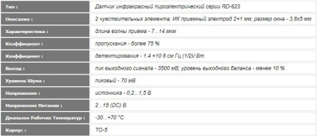 Датчик движения RD-623, инфракрасный, DC 2..15в, TO5