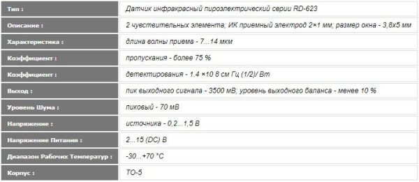 Датчик движения RD-623, инфракрасный, DC 2..15в, TO5
