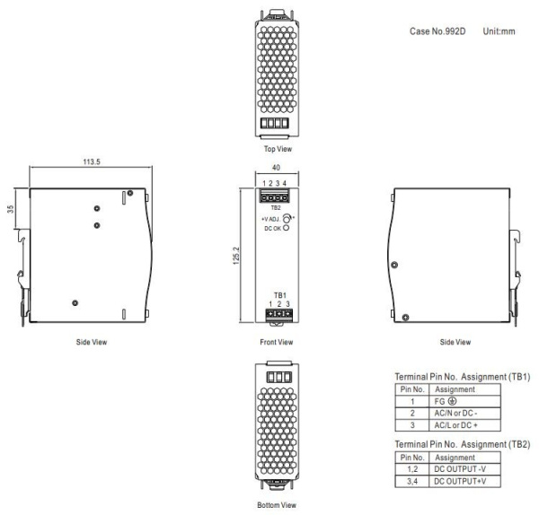 Блок питания на DIN рейку 24в,  5а, 40*125.2*113.5мм, Mean Well NDR-120-24