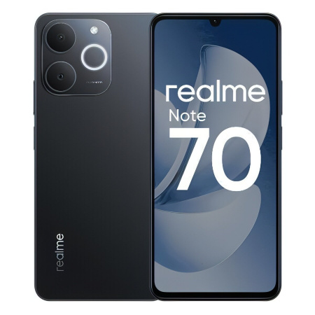 Смартфон Realme Note 70 6Гб 128Гб Черный 6.74", IPS, 1600*720, 2*1.8+6*1.6ГГц, 13Мп, 5Мп, 4G, 6300мАч, And 15