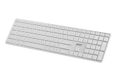 Клавиатура Беспроводная Acer OKR301, USB Bluetooth/Радиоканал, белый/серебристый