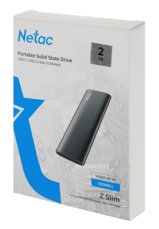 Внешний SSD диск USB3.2 Type-C 2Tb Netac Z SLIM (NT01ZSLIM-002T-32BK) черный,алюминий