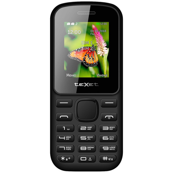 Сотовый Texet TM-130 Black-Red 2sim/1.77"/128*160/-/microSD/-/Bt/600мАч/фонарик/моноблок