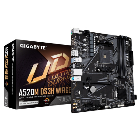 Мат.плата SocAM4 AMD A520 Gigabyte A520M DS3H WF6E (mATX,4DDR4,M.2,PCI-E16,PCI-E,DP,DP,HDMI,PC3200,Wi-Fi 6,BT 5.3)
