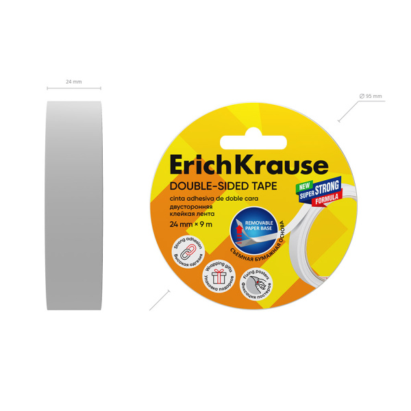 Клейкая лента двухсторонняя 24мм.*9м. Erich Krause, прозрачная (58743)