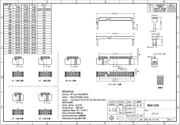 Разъем штыревой P2.54мм IDC 2*13pin, гнездо на шлейф, IDC-26F