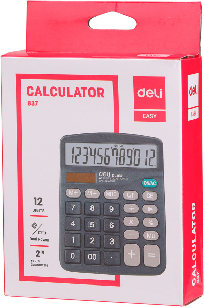 Калькулятор DELI 12 разр, черный (E837)