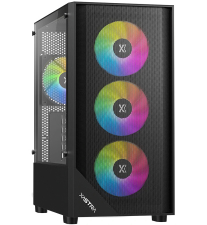 Корпус mATX Б_БП XASTRA A401M 4FRGB Black (USB3.0,Audio,TG,черный,Mesh,4х120мм FRGB,CPU Cooler до 165мм, VGA до 340мм)[A401M-4FC12F-BK]